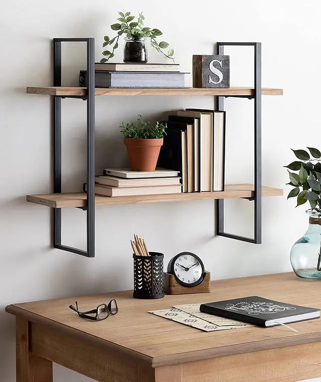 Rectangle Shaped Wall Mount Shelf With Dual Shelving Unite