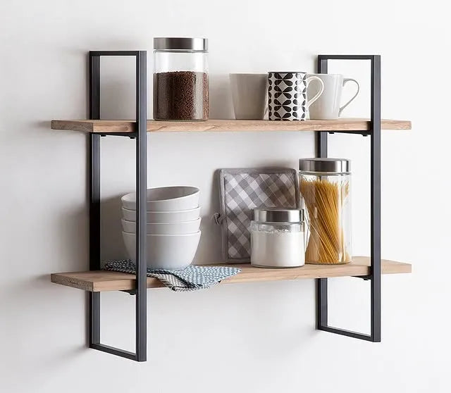 Rectangle Shaped Wall Mount Shelf With Dual Shelving Unite