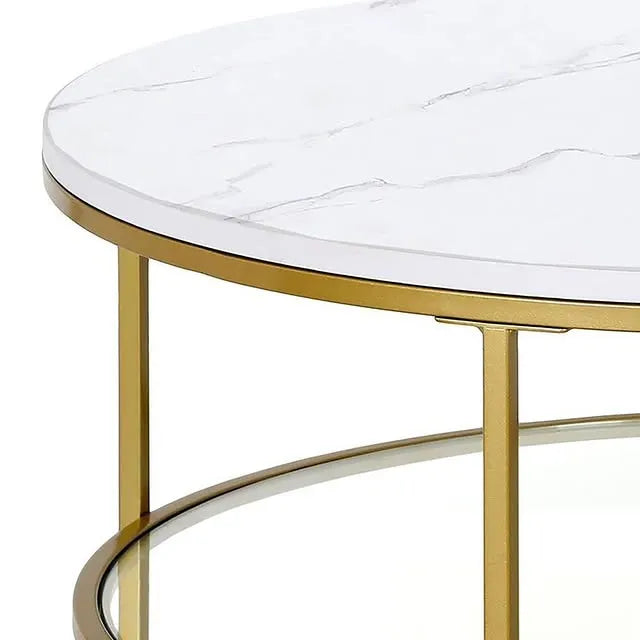 Round Shaped Sofa Side Table, Coffee Table With Dual Shelving Unite