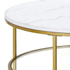 Round Shaped Sofa Side Table, Coffee Table With Dual Shelving Unite