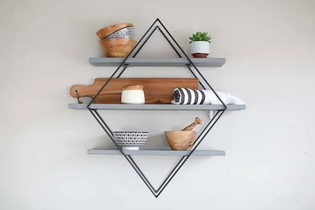 Daimond Shaped Wall Mount Shelf With Three Shelving Unite