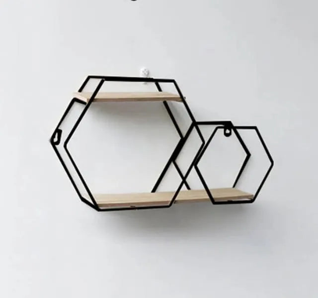 Hexagon Shaped Wall Mount Shelf With Dual Shelving Unite