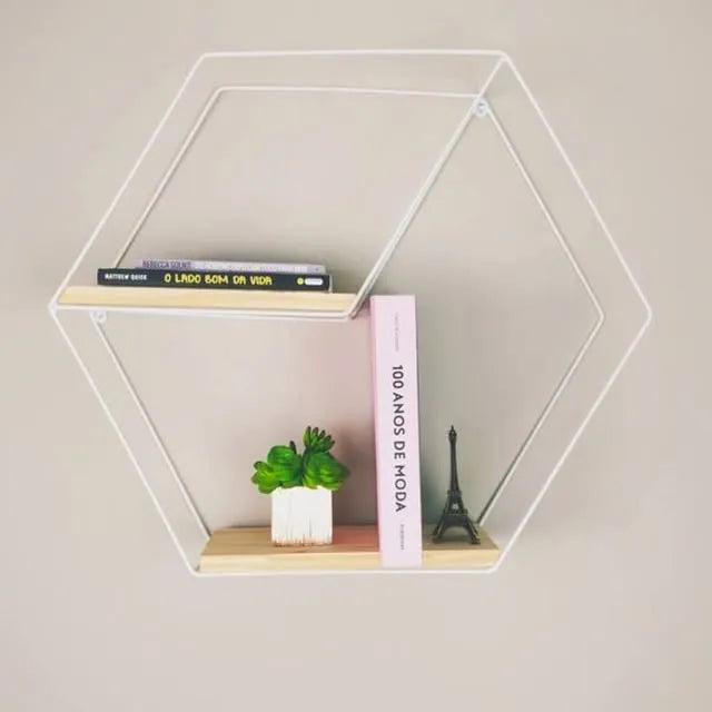 Hexagon Shaped Wall Mount Shelf With Dual Shelf