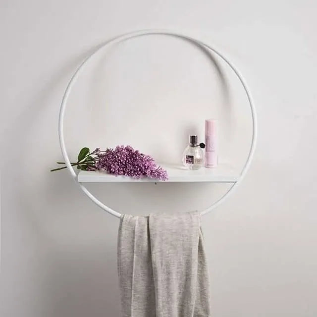 Round Shaped Wall Mount Shelf With Towel Hanger