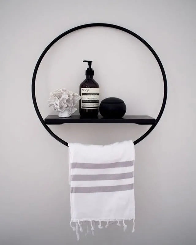 Round Shaped Wall Mount Shelf With Towel Hanger