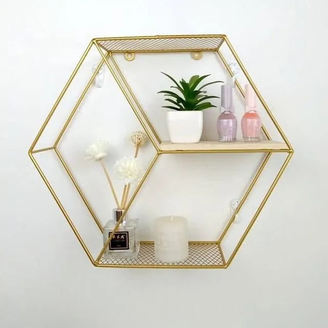 Hexagon Shaped Wall Mount Shelf With Dual Shelving Unite