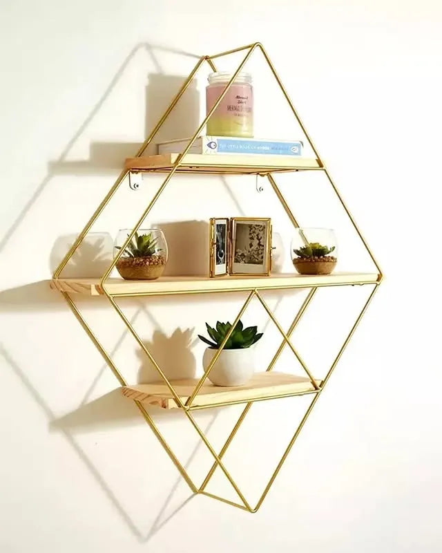 Diamond Shaped Wall Mount Shelf with three shelving unite
