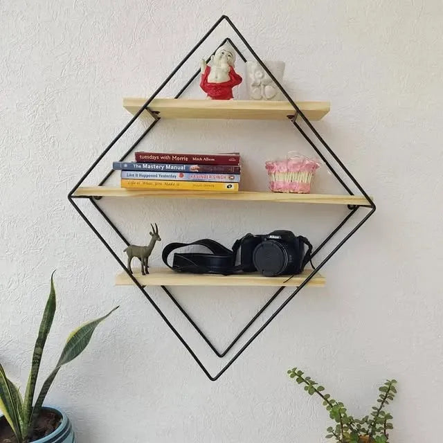 Diamond Shaped Wall Mount Shelf with three shelving unite