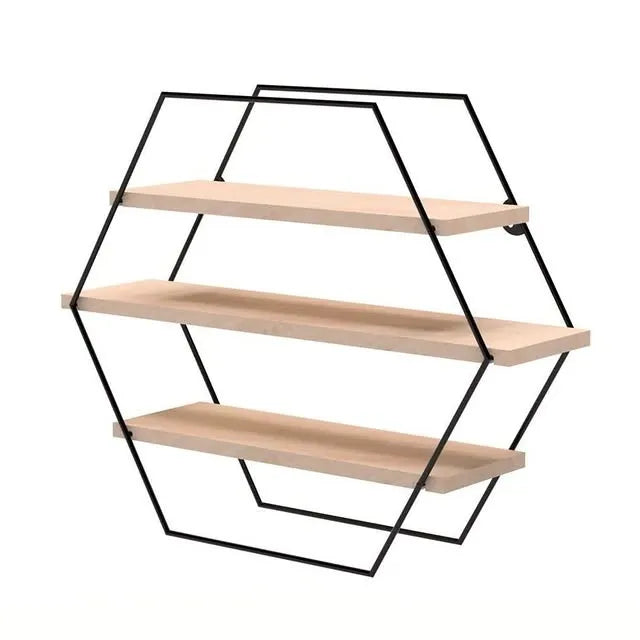 Hexagon Shaped Wall Mount Shelf With Three Shelving Unite