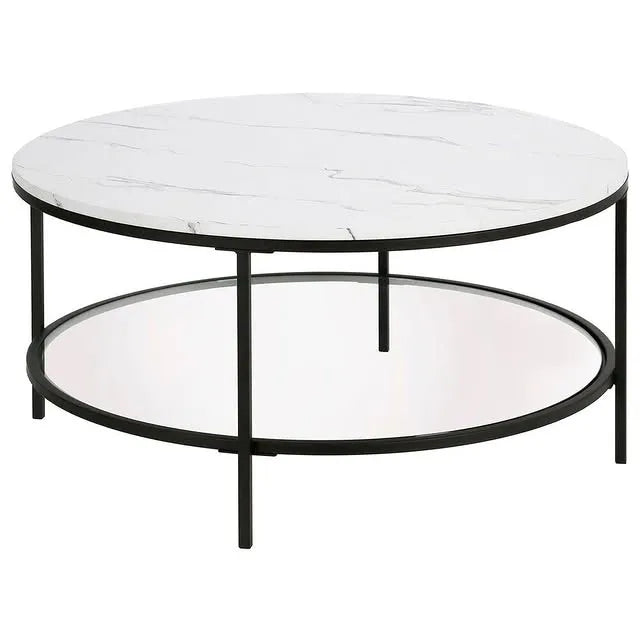 Round Shaped Sofa Side Table, Coffee Table With Dual Shelving Unite