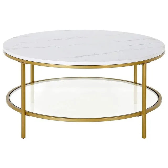 Round Shaped Sofa Side Table, Coffee Table With Dual Shelving Unite