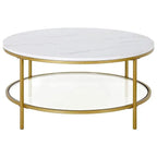 Round Shaped Sofa Side Table, Coffee Table With Dual Shelving Unite