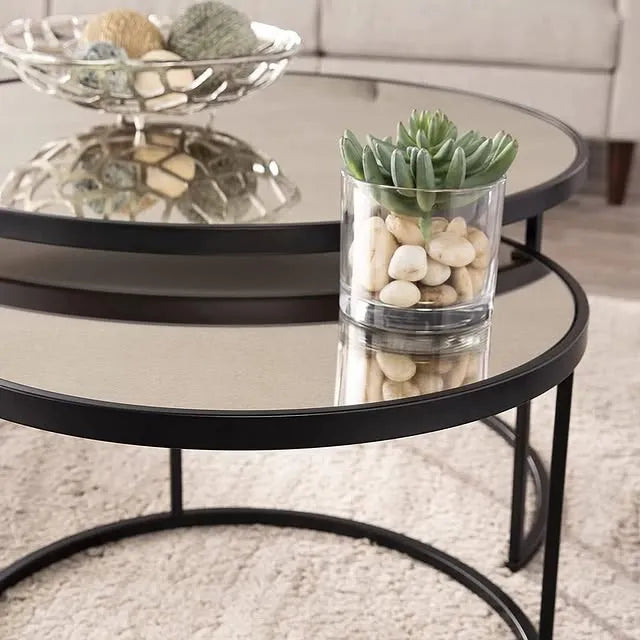 Round Shaped, Mirror Nesting Table Coffee Table