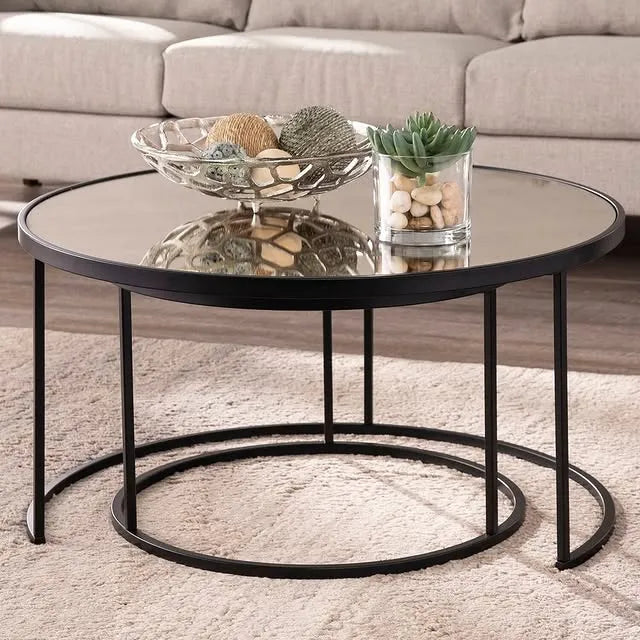 Round Shaped, Mirror Nesting Table Coffee Table