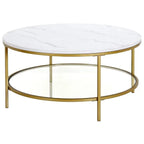 Round Shaped Sofa Side Table, Coffee Table With Dual Shelving Unite
