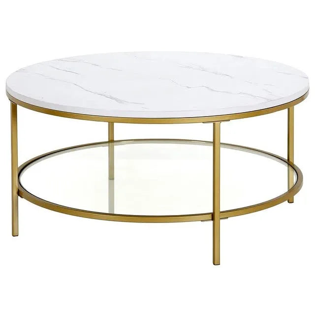 Round Shaped Sofa Side Table, Coffee Table With Dual Shelving Unite