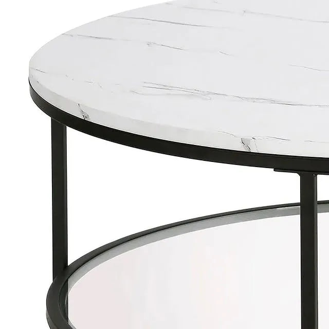 Round Shaped Sofa Side Table, Coffee Table With Dual Shelving Unite
