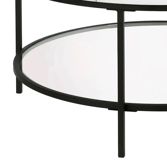 Round Shaped Sofa Side Table, Coffee Table With Dual Shelving Unite