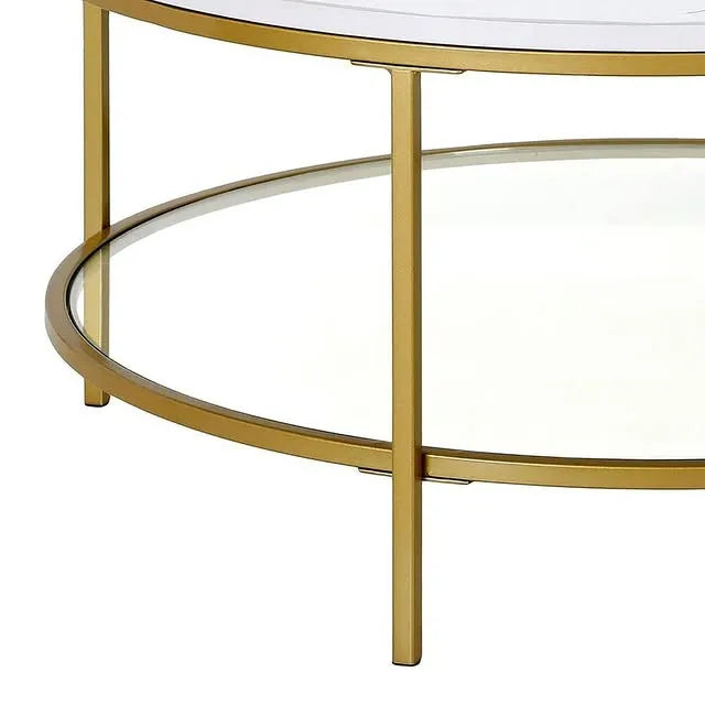 Round Shaped Sofa Side Table, Coffee Table With Dual Shelving Unite