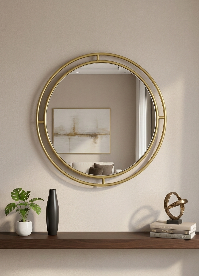 Modern Round Wall Mirror with Double Iron Frame