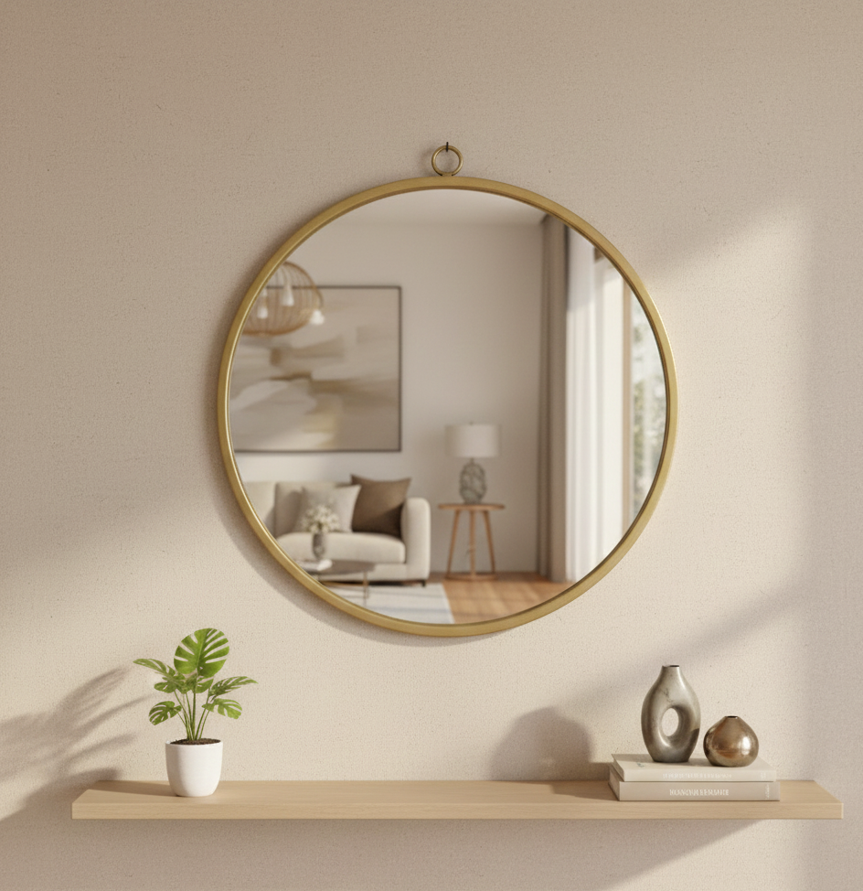 Modern Round Wall Mirror with Gold Iron Frame