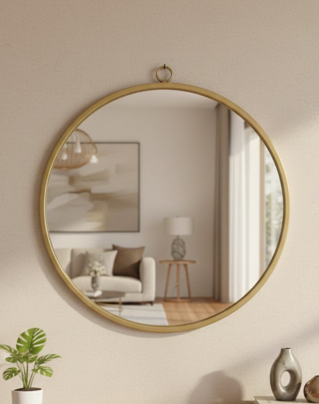 Modern Round Wall Mirror with Gold Iron Frame